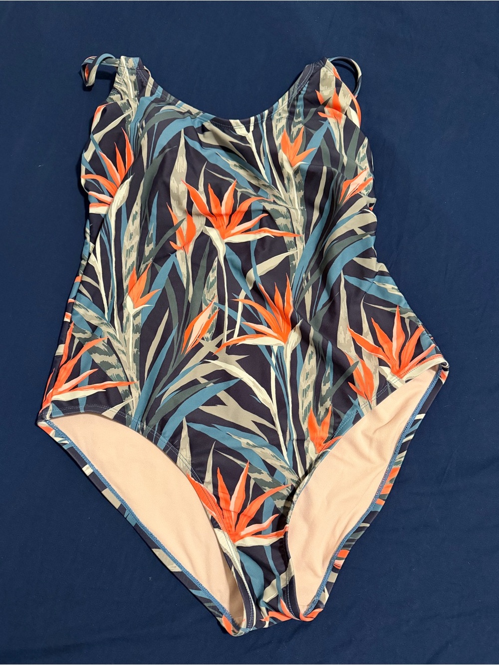 Kona Sol Navy One-Piece Swimsuit with Orange Floral Print